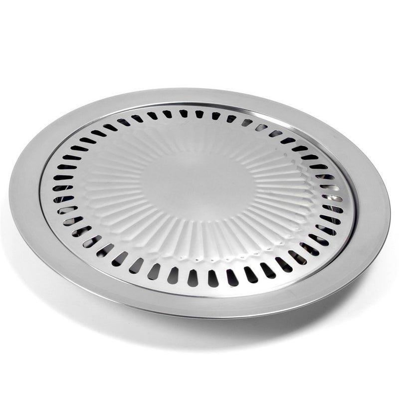 LVOERTUIG Korean Style Stovetop,Stainless Steel Non-Stick Roasting Round Barbecue Grill Pan for Indoor Outdoor Camping BBQ, Cooking Delicious Roasting Food(30cm x 30cm x 2.8cm) - Image 1